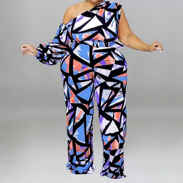 IyMoo Womens Sexy Plus Size One Shoulder Wide Leg Long Sleeve Cocktail V Neck Jumpsuits RomperMulticolored Purple