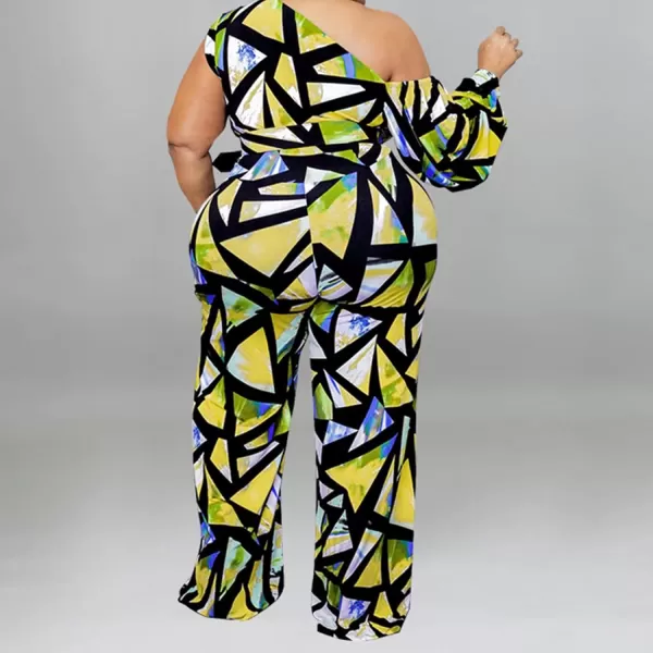 IyMoo Womens Sexy Plus Size One Shoulder Wide Leg Long Sleeve Cocktail V Neck Jumpsuits RomperMulticolored Yellow