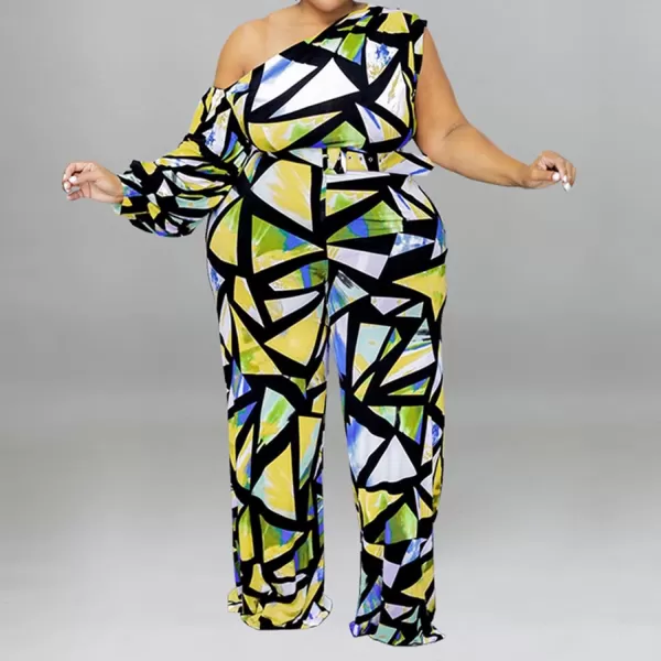 IyMoo Womens Sexy Plus Size One Shoulder Wide Leg Long Sleeve Cocktail V Neck Jumpsuits RomperMulticolored Yellow