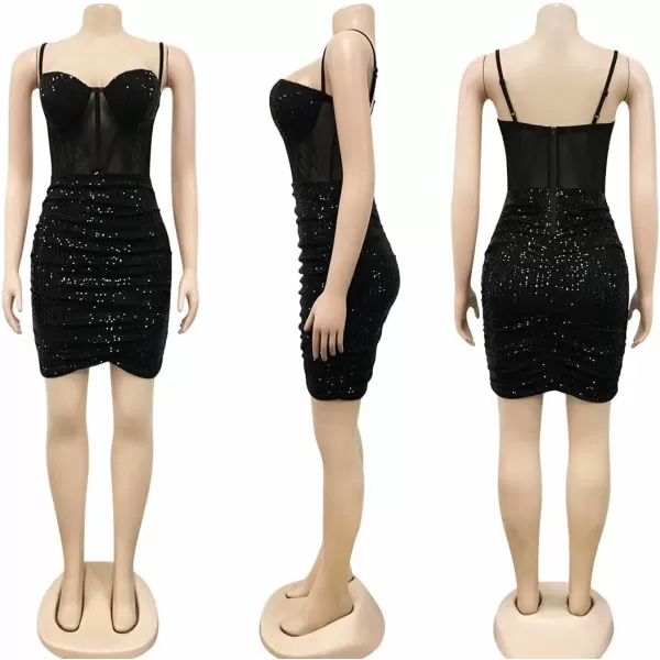 IyMoo Womens Sexy Sequin Glitter Spagetti Straps Bandage Bodycon Mini Club Party Dress308 Apricot