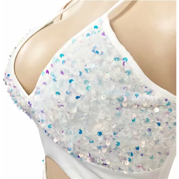 IyMoo Womens Sexy Sequin Glitter Spagetti Straps Bandage Bodycon Mini Club Party Dress309 Multicolored