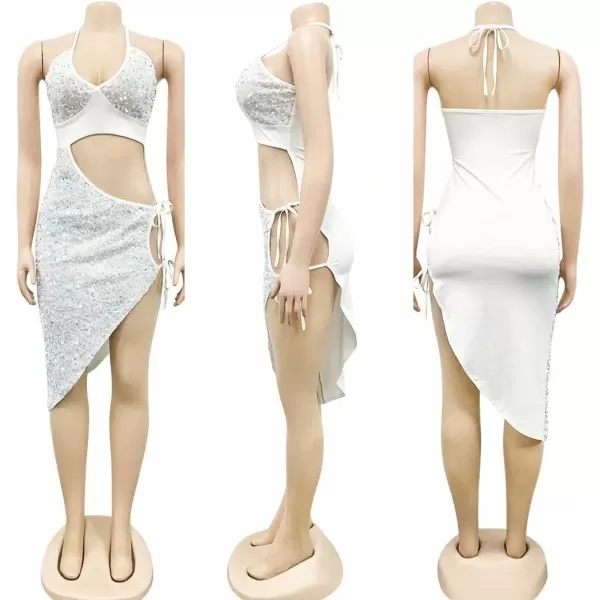 IyMoo Womens Sexy Sequin Glitter Spagetti Straps Bandage Bodycon Mini Club Party Dress309 Multicolored