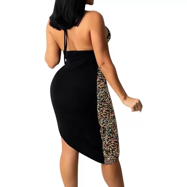 IyMoo Womens Sexy Sequin Glitter Spagetti Straps Bandage Bodycon Mini Club Party Dress309 Yellow