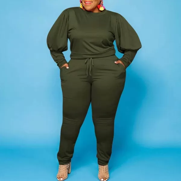 IyMoo Womens Solid Plus Size Sweatsuit Set 2 Piece Long Sleeve Pullover and Drawstring Sweatpants Sport Outfits SetsArmy Green