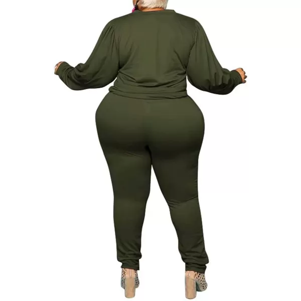 IyMoo Womens Solid Plus Size Sweatsuit Set 2 Piece Long Sleeve Pullover and Drawstring Sweatpants Sport Outfits SetsArmy Green