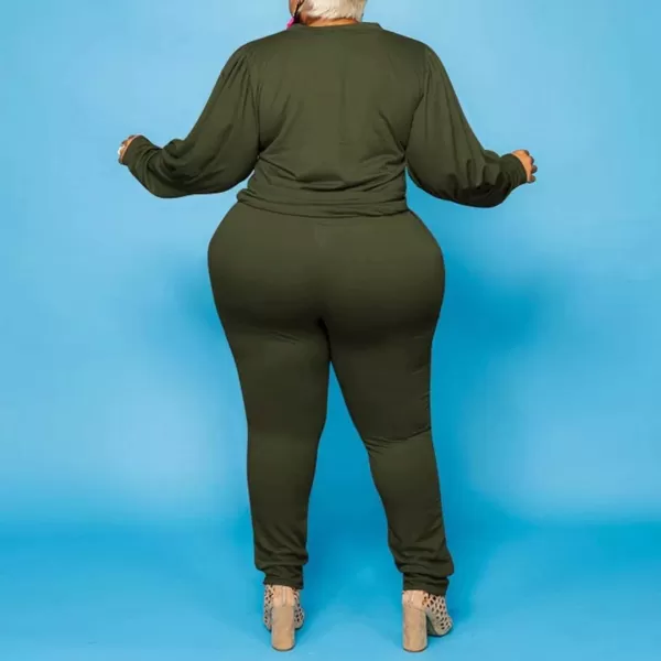 IyMoo Womens Solid Plus Size Sweatsuit Set 2 Piece Long Sleeve Pullover and Drawstring Sweatpants Sport Outfits SetsArmy Green