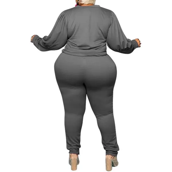 IyMoo Womens Solid Plus Size Sweatsuit Set 2 Piece Long Sleeve Pullover and Drawstring Sweatpants Sport Outfits SetsDark Gray