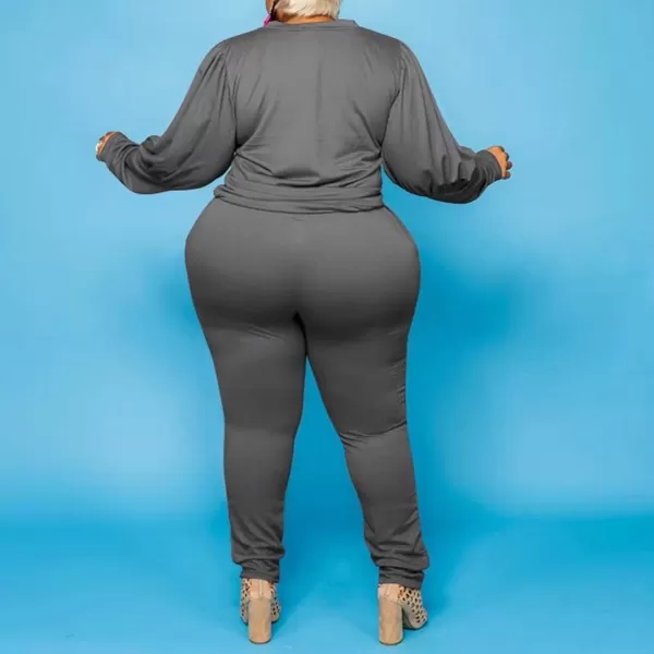 IyMoo Womens Solid Plus Size Sweatsuit Set 2 Piece Long Sleeve Pullover and Drawstring Sweatpants Sport Outfits SetsDark Gray