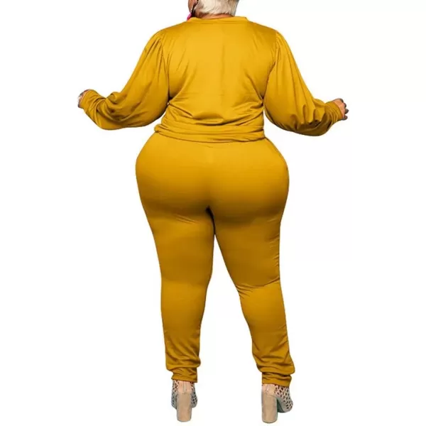 IyMoo Womens Solid Plus Size Sweatsuit Set 2 Piece Long Sleeve Pullover and Drawstring Sweatpants Sport Outfits SetsGinger Yellow