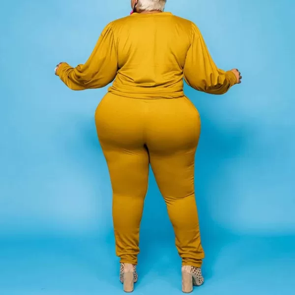 IyMoo Womens Solid Plus Size Sweatsuit Set 2 Piece Long Sleeve Pullover and Drawstring Sweatpants Sport Outfits SetsGinger Yellow
