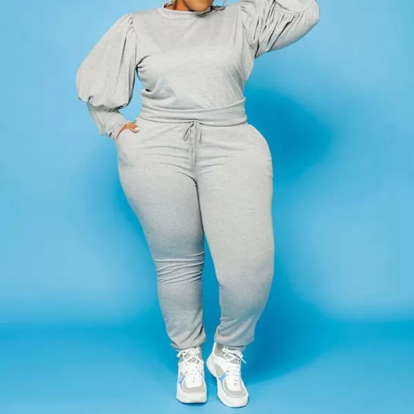 IyMoo Womens Solid Plus Size Sweatsuit Set 2 Piece Long Sleeve Pullover and Drawstring Sweatpants Sport Outfits SetsLight Gray