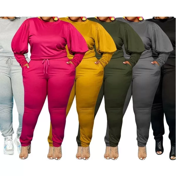 IyMoo Womens Solid Plus Size Sweatsuit Set 2 Piece Long Sleeve Pullover and Drawstring Sweatpants Sport Outfits SetsLight Gray