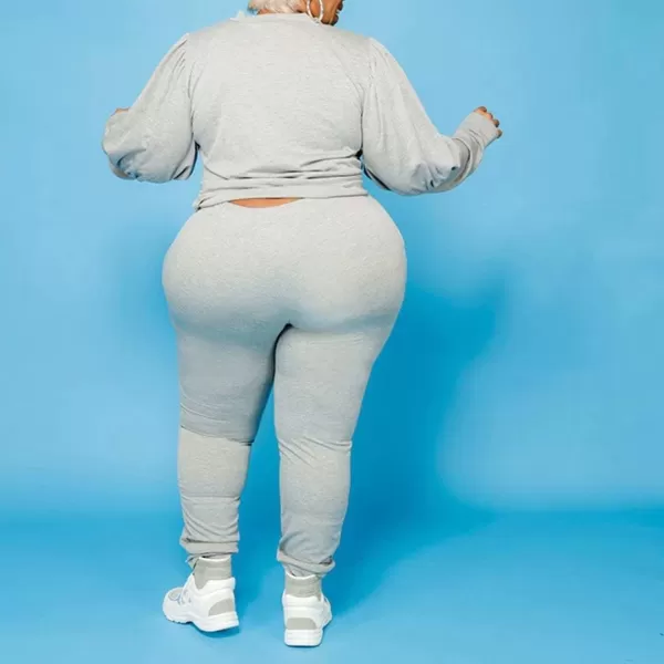 IyMoo Womens Solid Plus Size Sweatsuit Set 2 Piece Long Sleeve Pullover and Drawstring Sweatpants Sport Outfits SetsLight Gray