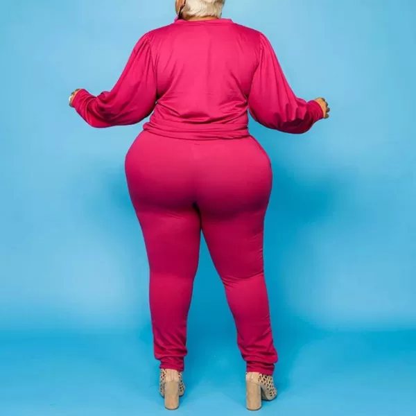 IyMoo Womens Solid Plus Size Sweatsuit Set 2 Piece Long Sleeve Pullover and Drawstring Sweatpants Sport Outfits SetsRose Red