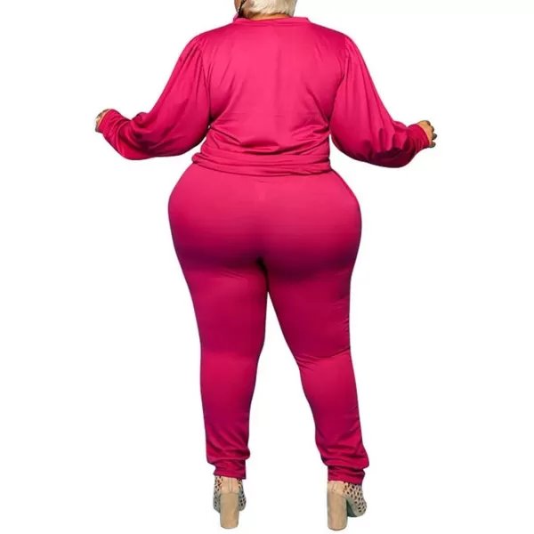 IyMoo Womens Solid Plus Size Sweatsuit Set 2 Piece Long Sleeve Pullover and Drawstring Sweatpants Sport Outfits SetsRose Red