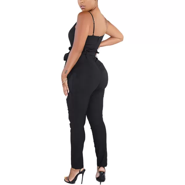 IyMoo Womens Spaghetti Strap Bodycon Tank One Piece Jumpsuits Rompers Playsuit with PocketsBlack