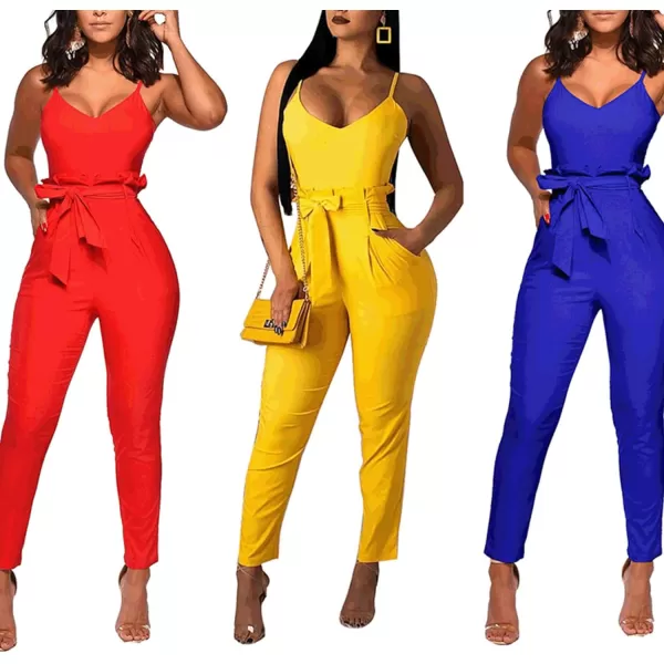IyMoo Womens Spaghetti Strap Bodycon Tank One Piece Jumpsuits Rompers Playsuit with PocketsBlue