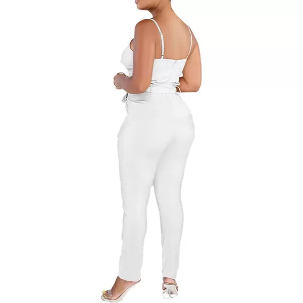 IyMoo Womens Spaghetti Strap Bodycon Tank One Piece Jumpsuits Rompers Playsuit with PocketsWhite