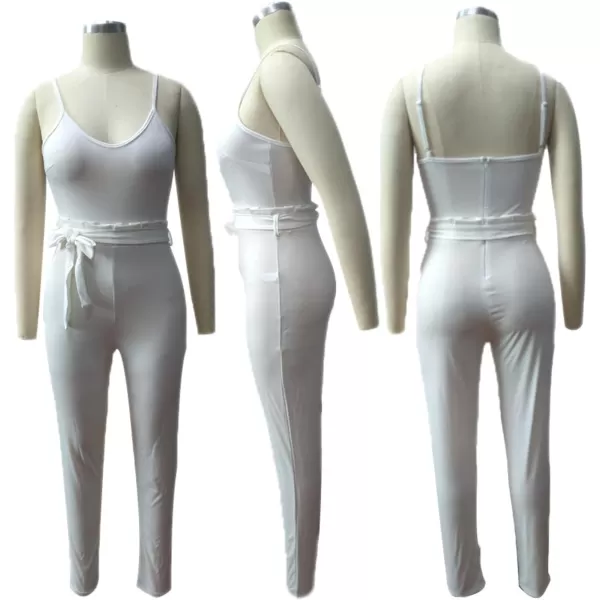 IyMoo Womens Spaghetti Strap Bodycon Tank One Piece Jumpsuits Rompers Playsuit with PocketsWhite