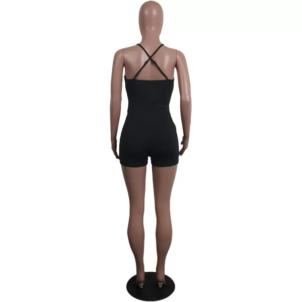 IyMoo Womenss Jumpsuits Sexy Deep V Neck Sleeveless Spaghetti Strap Playsuit Casual Romper Jumpsuits Shorts with BeltBlack