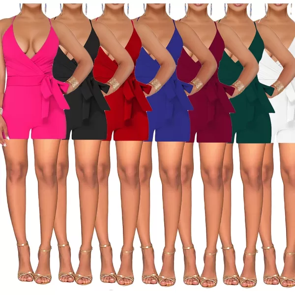 IyMoo Womenss Jumpsuits Sexy Deep V Neck Sleeveless Spaghetti Strap Playsuit Casual Romper Jumpsuits Shorts with BeltWhite
