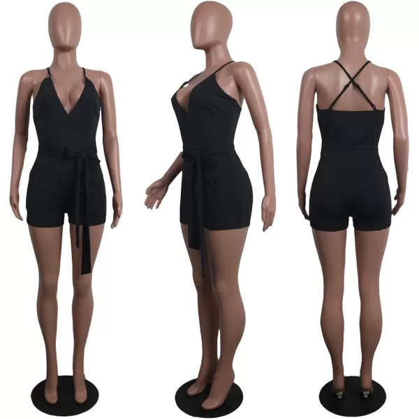 IyMoo Womenss Jumpsuits Sexy Deep V Neck Sleeveless Spaghetti Strap Playsuit Casual Romper Jumpsuits Shorts with BeltWine Red