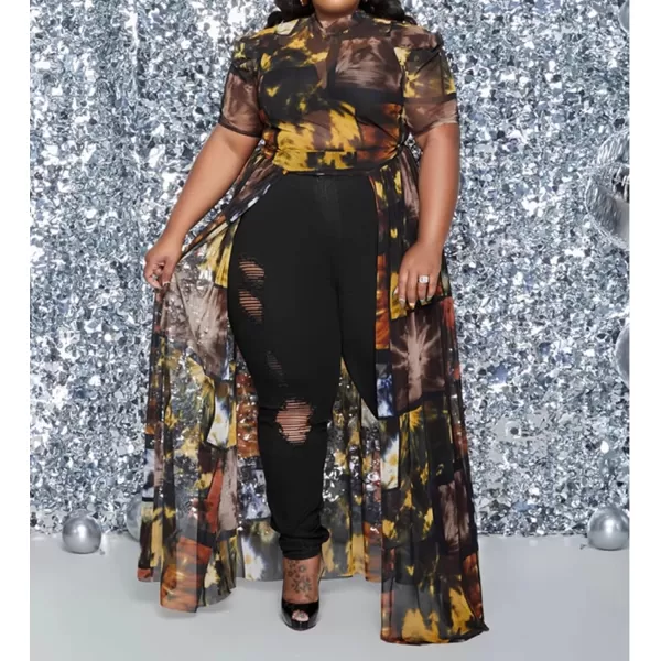 Plus Size High Low Tops for Women  Mesh See Through Puff Sleeve One Off Shoulder Asymmetrical Tunic Shirt Dresses066 Black