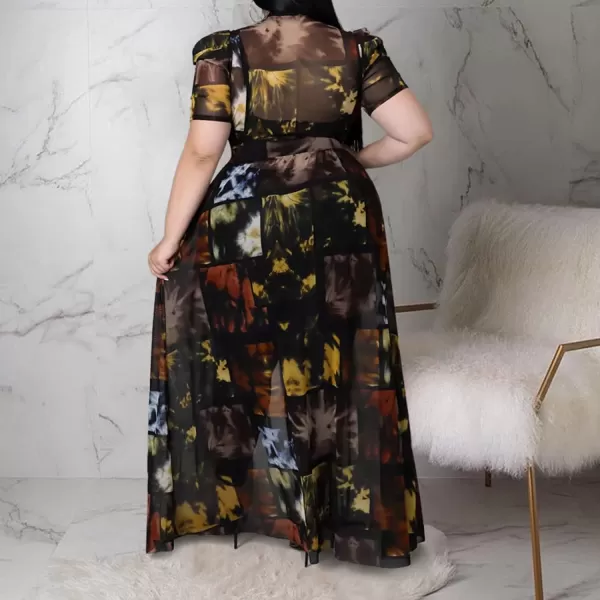 Plus Size High Low Tops for Women  Mesh See Through Puff Sleeve One Off Shoulder Asymmetrical Tunic Shirt Dresses066 Black
