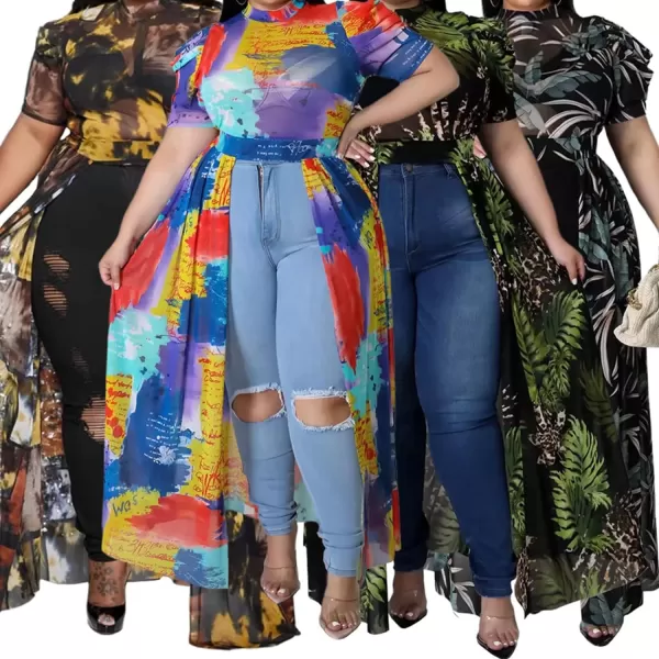 Plus Size High Low Tops for Women  Mesh See Through Puff Sleeve One Off Shoulder Asymmetrical Tunic Shirt Dresses066 Blue Green