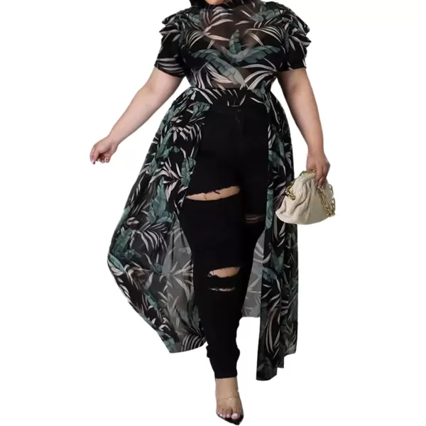 Plus Size High Low Tops for Women  Mesh See Through Puff Sleeve One Off Shoulder Asymmetrical Tunic Shirt Dresses066 Blue Green