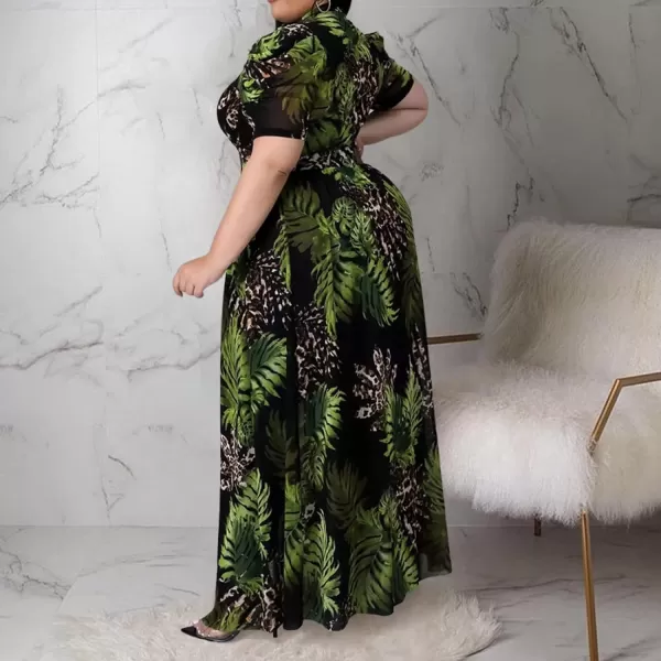 Plus Size High Low Tops for Women  Mesh See Through Puff Sleeve One Off Shoulder Asymmetrical Tunic Shirt Dresses066 Green