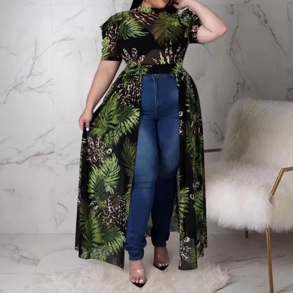 Plus Size High Low Tops for Women  Mesh See Through Puff Sleeve One Off Shoulder Asymmetrical Tunic Shirt Dresses066 Green