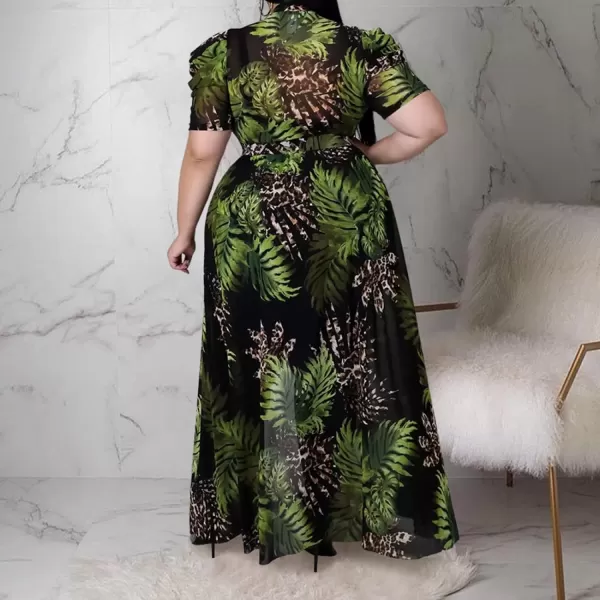 Plus Size High Low Tops for Women  Mesh See Through Puff Sleeve One Off Shoulder Asymmetrical Tunic Shirt Dresses066 Green