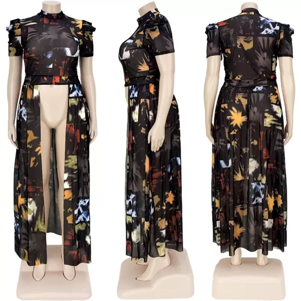 Plus Size High Low Tops for Women  Mesh See Through Puff Sleeve One Off Shoulder Asymmetrical Tunic Shirt Dresses066 Multicolored