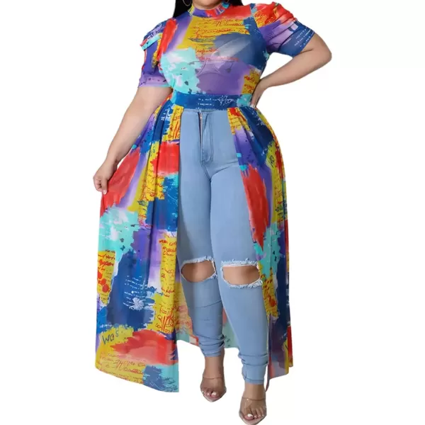 Plus Size High Low Tops for Women  Mesh See Through Puff Sleeve One Off Shoulder Asymmetrical Tunic Shirt Dresses066 Multicolored