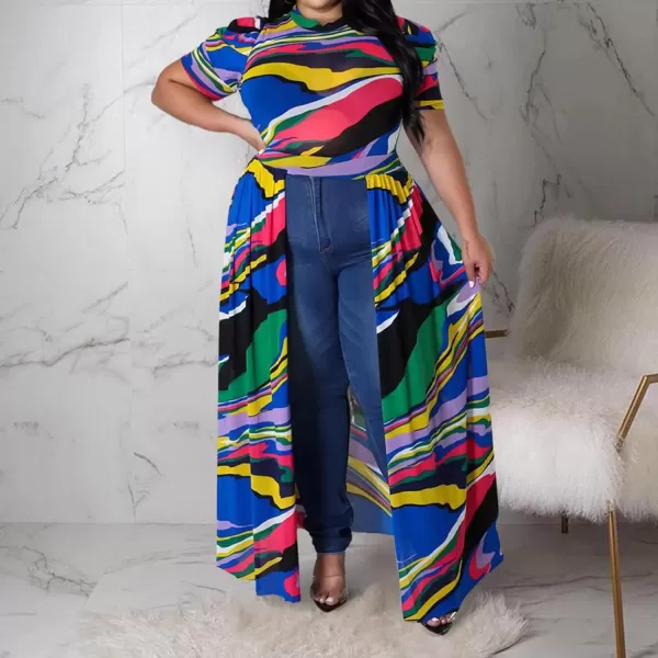 Plus Size High Low Tops for Women  Mesh See Through Puff Sleeve One Off Shoulder Asymmetrical Tunic Shirt Dresses066 Stripe