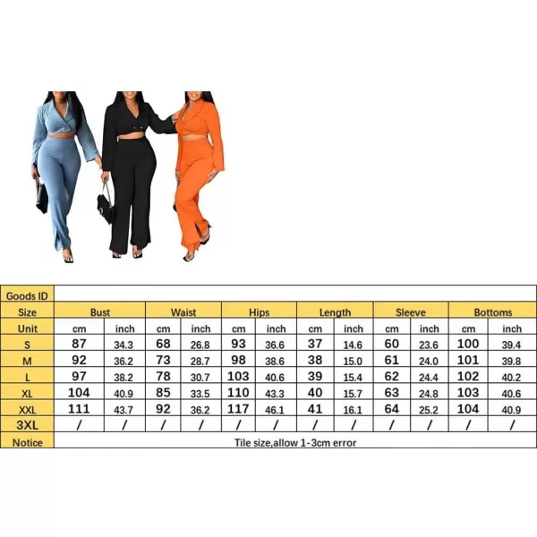 Two Piece Outfits for Women Long Bell Sleeve Elegant V Neck Wrap Tie Waist Tops Wide Pants Set with Pockets S2XLA2 Orange
