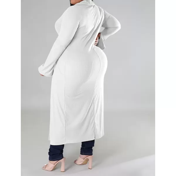 Women Plus Size High Low Tops Slit Sleeve Lapel Button Down Shirt Knit Ribbed Wrap Bodycon Tops Long CardigansWhite