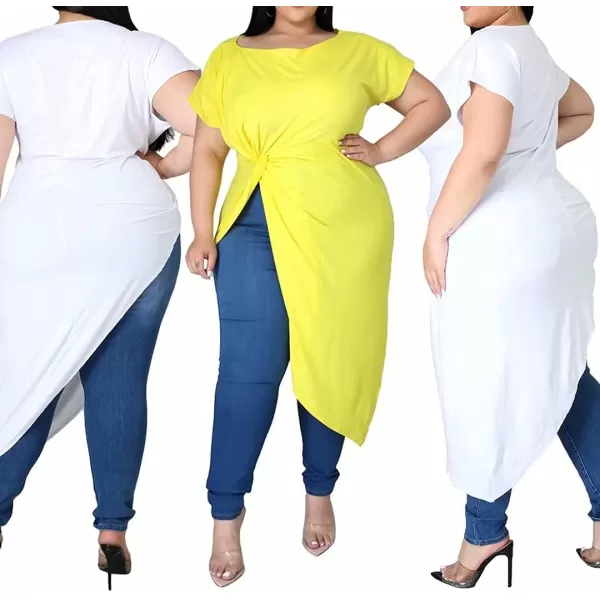 Women Plus Size Puff Sleeve Slant Shoulder High Low Asymmetrical Bodycon Bodice Blouse Shirt Tops166 White