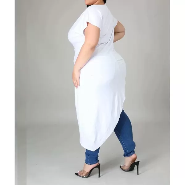 Women Plus Size Puff Sleeve Slant Shoulder High Low Asymmetrical Bodycon Bodice Blouse Shirt Tops166 White