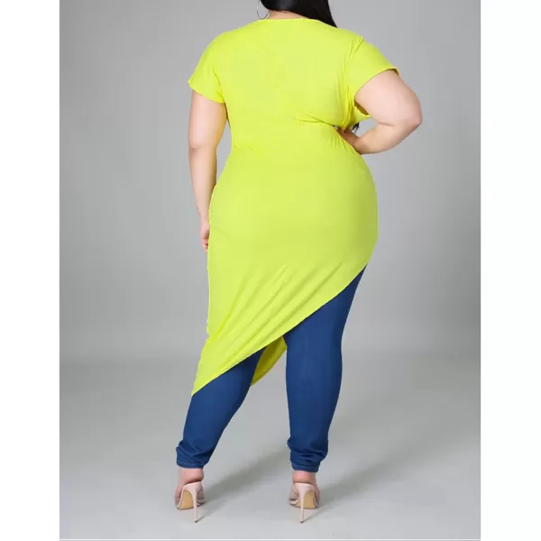 Women Plus Size Puff Sleeve Slant Shoulder High Low Asymmetrical Bodycon Bodice Blouse Shirt Tops166 Yellow