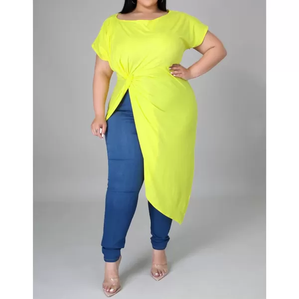 Women Plus Size Puff Sleeve Slant Shoulder High Low Asymmetrical Bodycon Bodice Blouse Shirt Tops166 Yellow