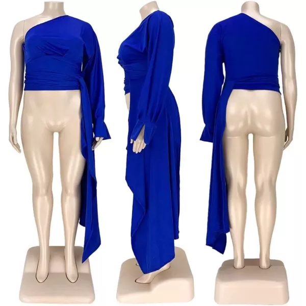 Women Plus Size Puff Sleeve Slant Shoulder High Low Asymmetrical Bodycon Bodice Blouse Shirt TopsRed