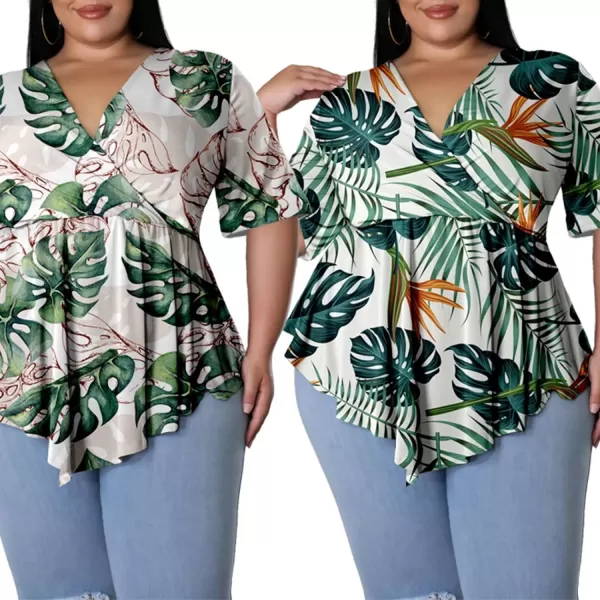 Women Plus Size Short Sleeve Floral V Neck Wrap Peplum Tops High Low Asymmetrical Bodycon Blouse Shirt TopsWomen Plus Size Short Sleeve Floral V Neck Wrap Peplum Tops High Low Asymmetrical Bodycon Blouse Shirt Tops