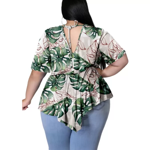 Women Plus Size Short Sleeve Floral V Neck Wrap Peplum Tops High Low Asymmetrical Bodycon Blouse Shirt TopsWomen Plus Size Short Sleeve Floral V Neck Wrap Peplum Tops High Low Asymmetrical Bodycon Blouse Shirt Tops
