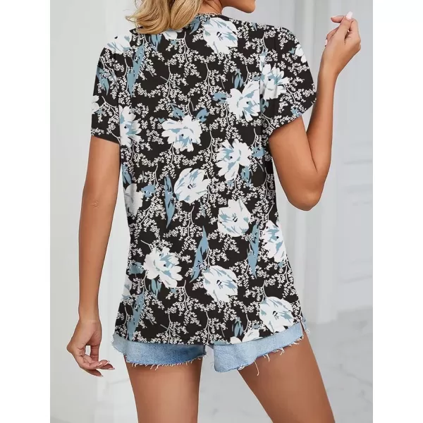 Womens Casual Petal Sleeve Lace Trim V Neck Tops 2023 Summer Loose Tee Shirts BlouseBlack White