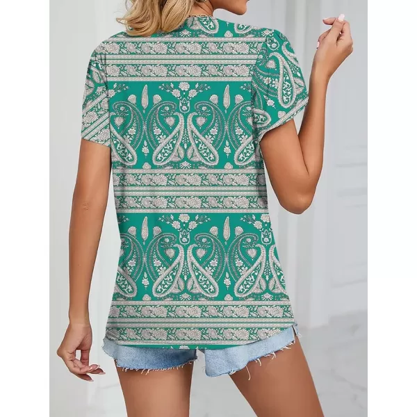 Womens Casual Petal Sleeve Lace Trim V Neck Tops 2023 Summer Loose Tee Shirts BlouseFloral Green