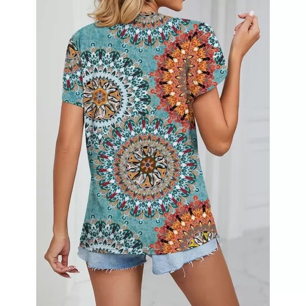 Womens Casual Petal Sleeve Lace Trim V Neck Tops 2023 Summer Loose Tee Shirts BlouseMulticolored