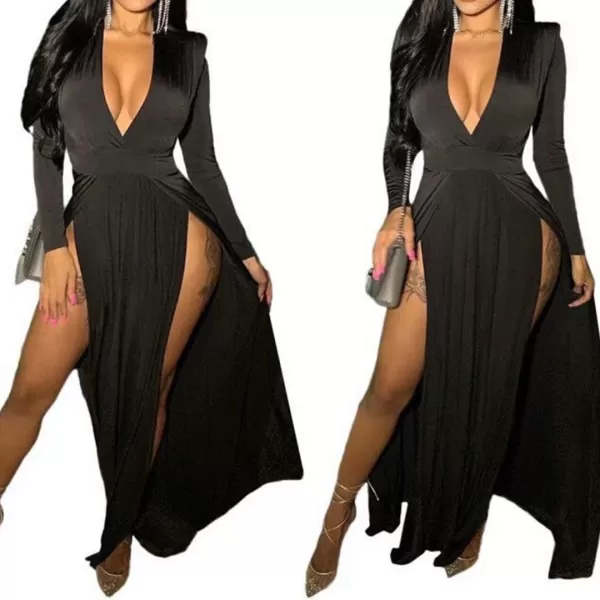 Womens Off Shoulder High Split Long Formal Party Maxi Dress Evening GownBlack2