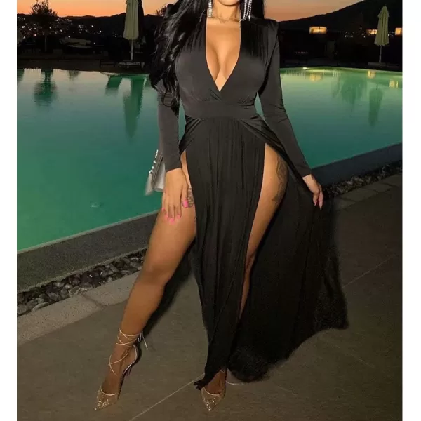 Womens Off Shoulder High Split Long Formal Party Maxi Dress Evening GownBlack2